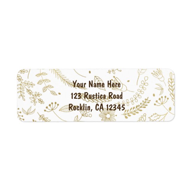 Gold Floral Leaves Rustic Wedding Invitation Label (Front)