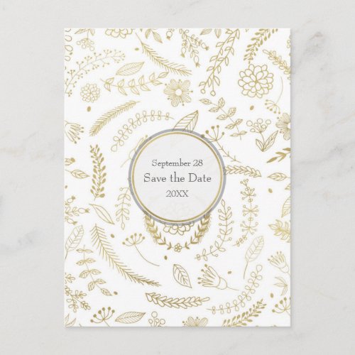 Gold Floral Leaves Rustic Wedding Save the Date Announcement Postcard