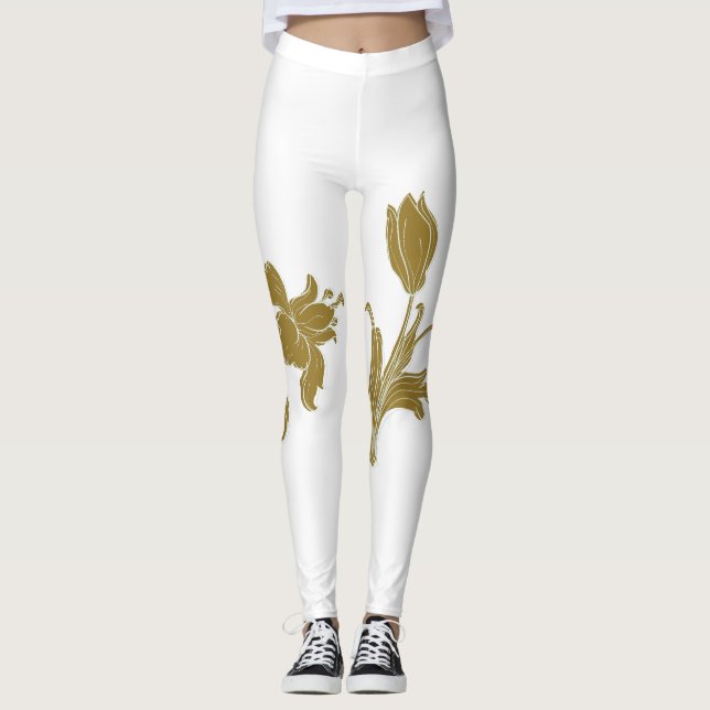 Gold Floral Leggings (Front)