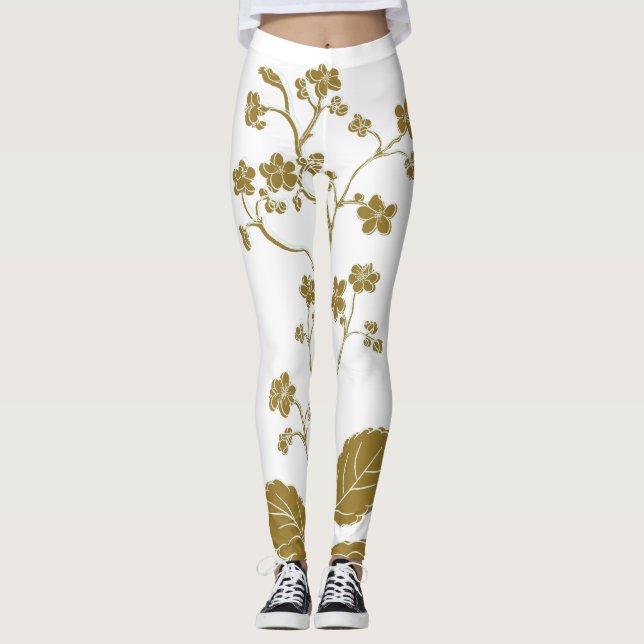 Gold Floral Leggings (Front)