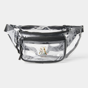 Gold Floral Letter A Clear Stadium Fanny Pack