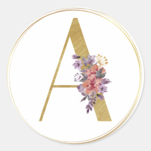 Gold Floral Letter A Monogram Seal