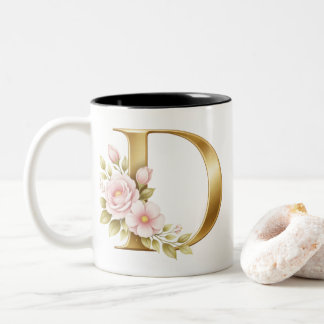 Gold Floral Letter D Logo Two-Tone Coffee Mug