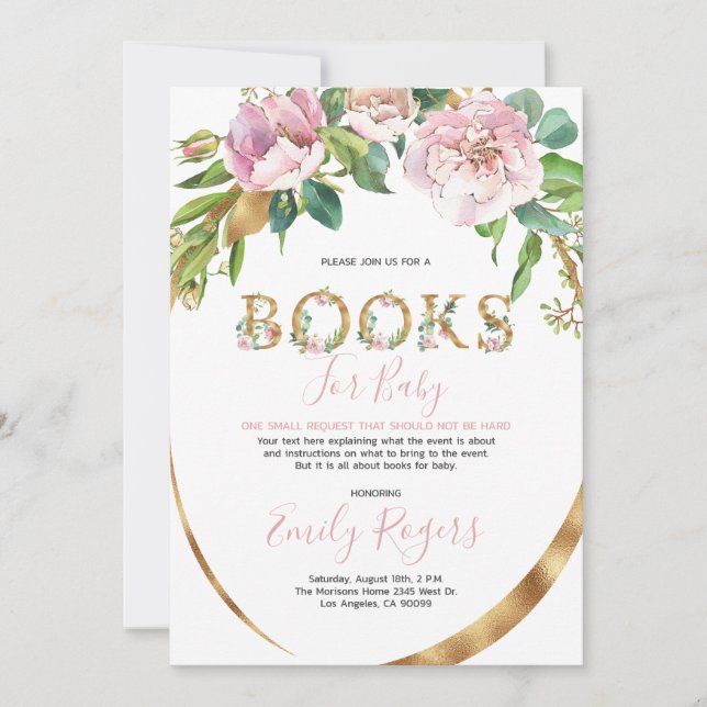 Gold floral lettering Books for Baby Save The Date (Front)