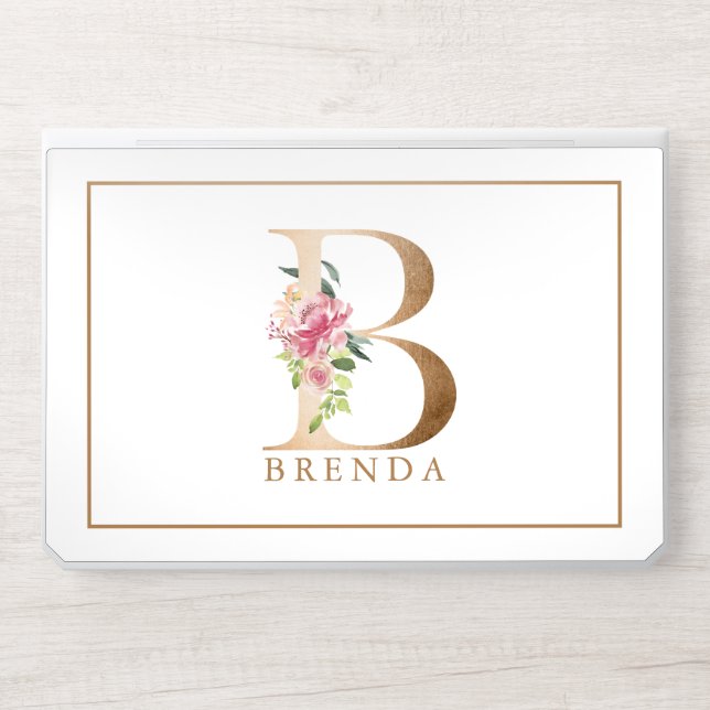 Gold floral lettering Monogram B HP Laptop Skin (Front)