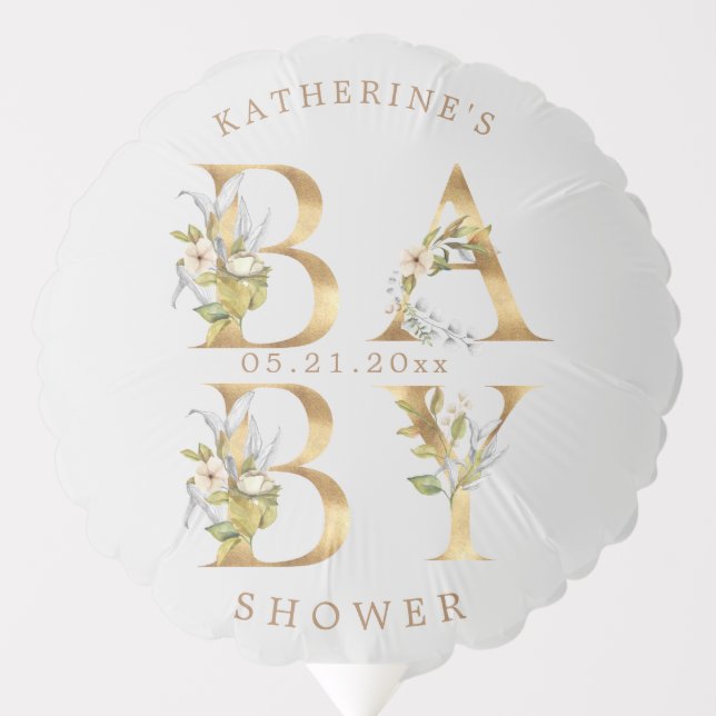 gold floral letters baby shower monogram balloon (Front)