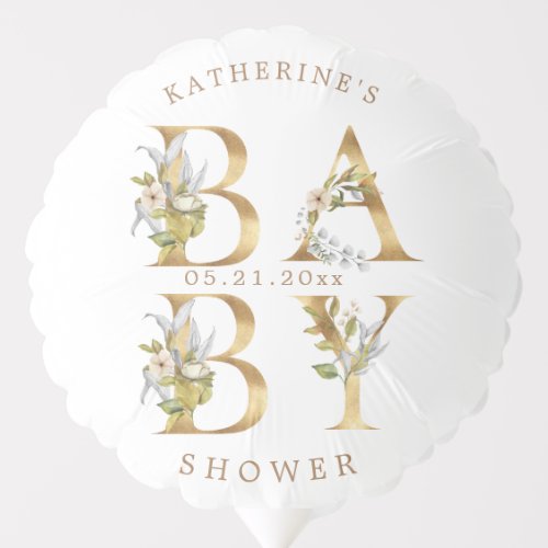 gold floral letters baby shower monogram balloon