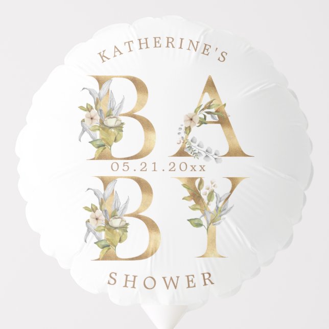 gold floral letters baby shower monogram balloon (Front)