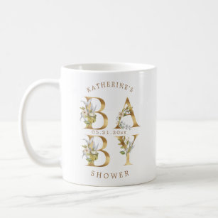 gold floral letters baby shower monogram coffee mug
