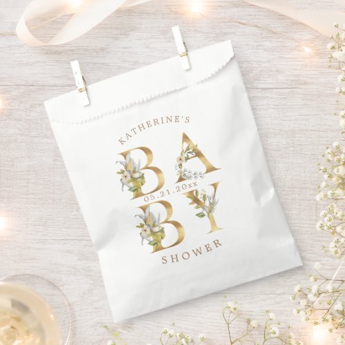 gold floral letters baby shower monogram  favor bag