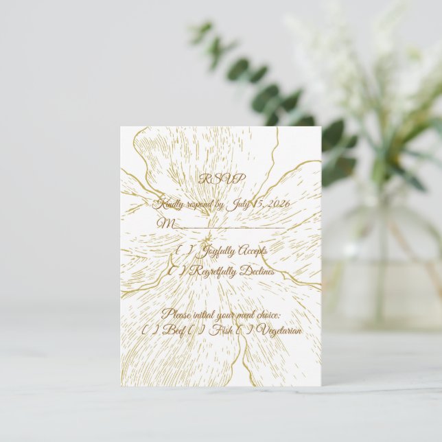 Gold Floral Line Art Botanical Response Card (Standing Front)