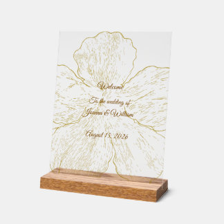 Gold Floral Line Art Botanical Wedding  Acrylic Sign
