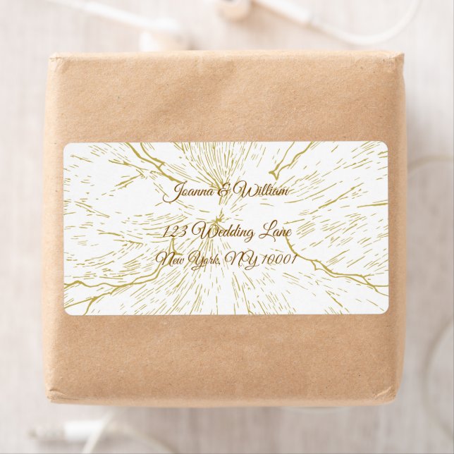 Gold Floral Line Art Botanical Wedding Label (Insitu)