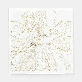 Gold Floral Line Art Botanical Wedding Luncheon Napkins