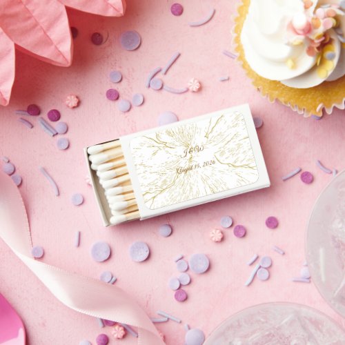 Gold Floral Line Art Botanical Wedding Matchboxes