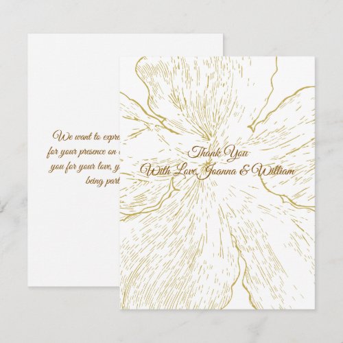 Gold Floral Line Art Botanical Wedding Thank You Card