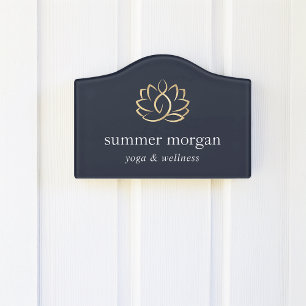 Gold Floral Lotus Logo Yoga Massage Spa Door Sign