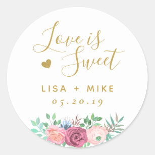 Love is Sweet Wedding Stickers, Love is Sweet Stickers, Greenery Wedding  Favor Stickers, Gift Bag Labels, Custom Wedding Favor Stickers 16:9