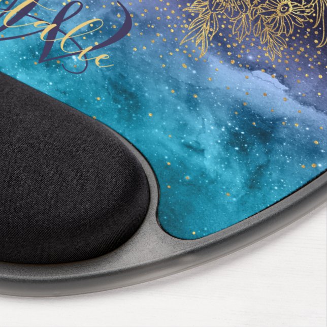 Gold floral mandala and confetti image gel mouse pad (Right Side)