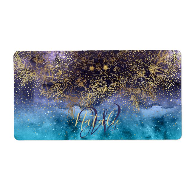 Gold floral mandala and confetti image label (Front)