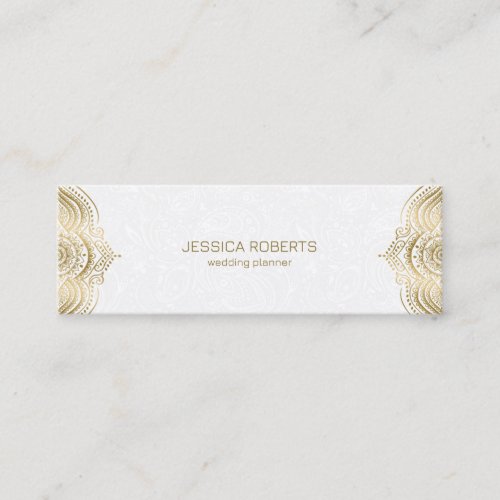 Gold floral mandala frame with a white background mini business card