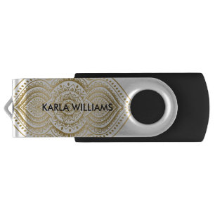 gold floral mandala monogram flash drive