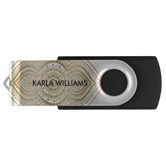 gold floral mandala monogram flash drive (Back)