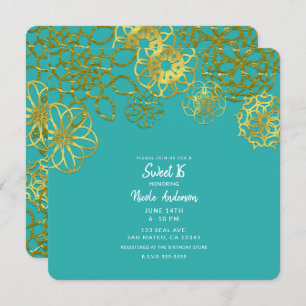 Gold Floral Mandalas Sweet 16 Sixteen Party Invitation