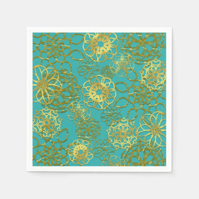 Gold Floral Mandalas Wedding Bridal Shower Party Napkins (Front)