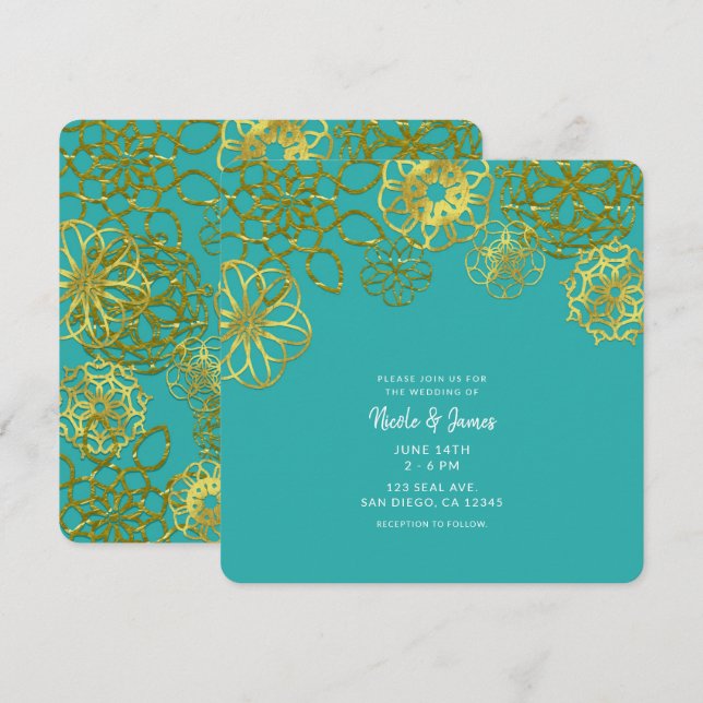 Gold Floral Mandalas Wedding Party Invitation (Front/Back)