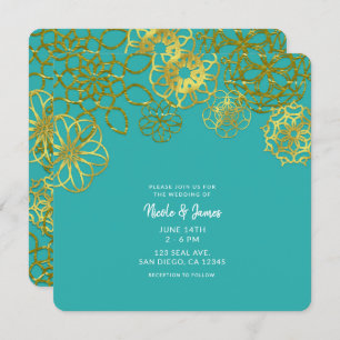 Gold Floral Mandalas Wedding Party Invitation