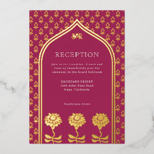 Gold Floral Marigold Indian Wedding Reception Foil Invitation