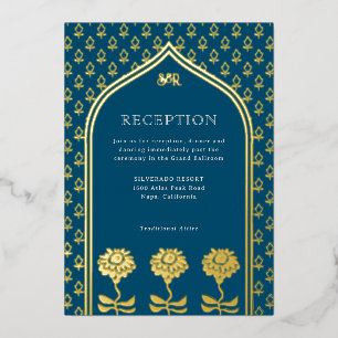 Gold Floral Marigold Indian Wedding Reception Foil Invitation
