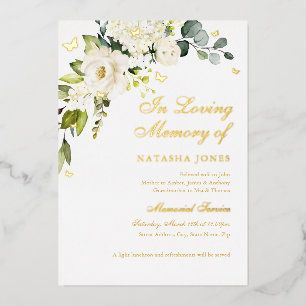 Gold Floral Memorial Service Foil Invitation