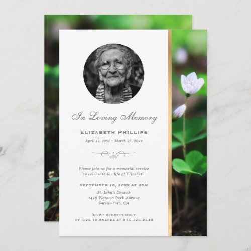 Gold Floral Memorial Service Photo Invitations