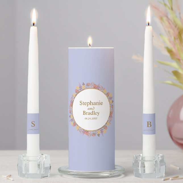Gold Floral Modern Elegant Monogram Wedding Unity Candle Set (In Situ)
