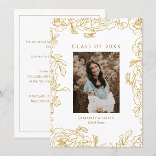 Gold Floral Modern Typography Photo Graduation Announcement