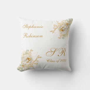 Gold Floral Monogram Graduation Gift Throw Pillow