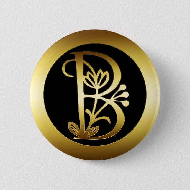 GOLD FLORAL MONOGRAM LETTER B BUTTON (Front)
