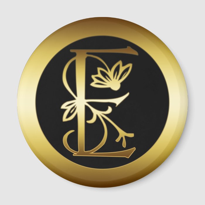 GOLD FLORAL MONOGRAM LETTER E FRIDGE MAGNETS