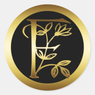 GOLD FLORAL MONOGRAM LETTER F CLASSIC ROUND STICKER