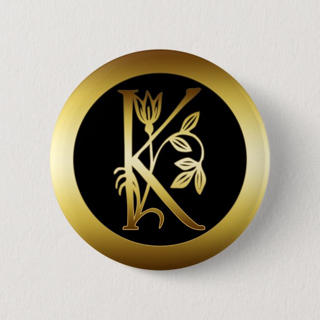 GOLD FLORAL MONOGRAM LETTER K BUTTON (Front)