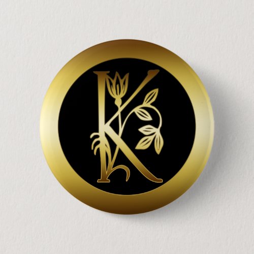 GOLD FLORAL MONOGRAM LETTER K BUTTON