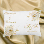 Gold Floral Monogram Logo Wedding  Accent Pillow<br><div class="desc">Gold winter floral monogram logo wedding accent pillow. Great gift for newly weds. Easy to customize bride groom names,  initials and wedding date. Get yours today!</div>