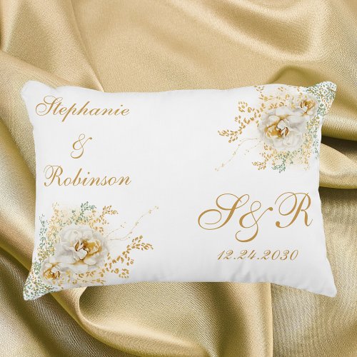 Gold Floral Monogram Logo Wedding  Accent Pillow