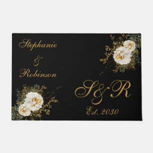 Gold Floral Monogram Logo Wedding Doormat