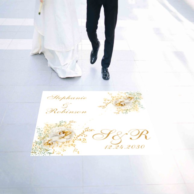 Gold Floral Monogram Logo Wedding  Floor Decals (Wedding)