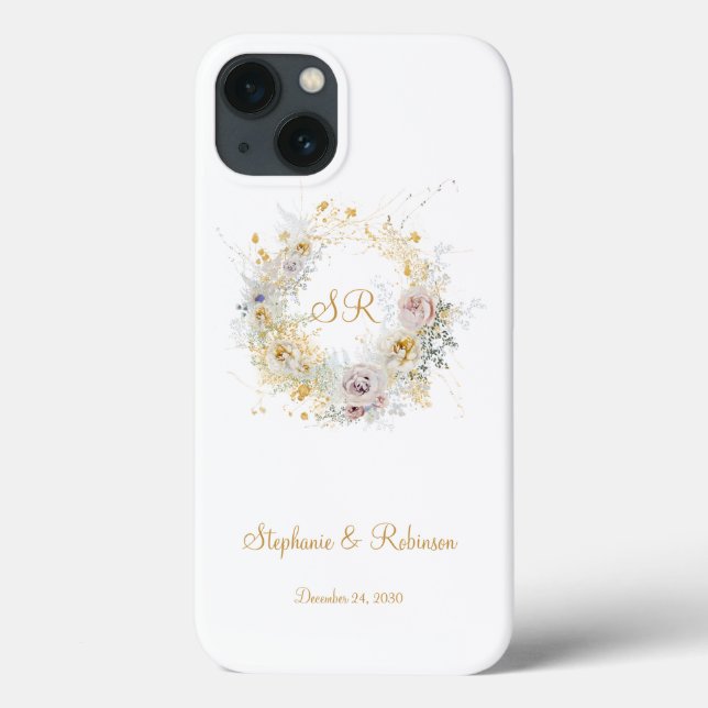 Gold Floral Monogram Logo Wedding Gift  Case-Mate iPhone Case (Back)