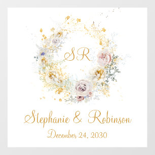 Gold Floral Monogram Logo Wedding Gift Wall Decal