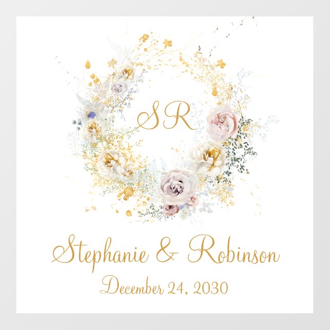 Gold Floral Monogram Logo Wedding Gift  Wall Decal (Front)